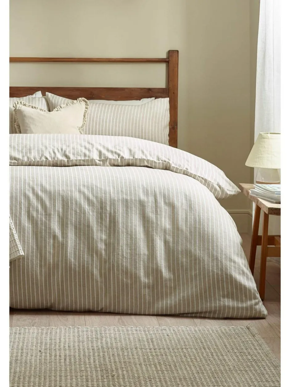 Yard Holme Stripe Brushed Cotton Duvet Cover Set Natural New