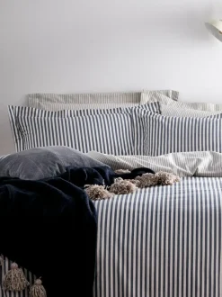 Yard Navy Blue Hebden Striped 100% Cotton Duvet Cover and Pillowcase Set Online
