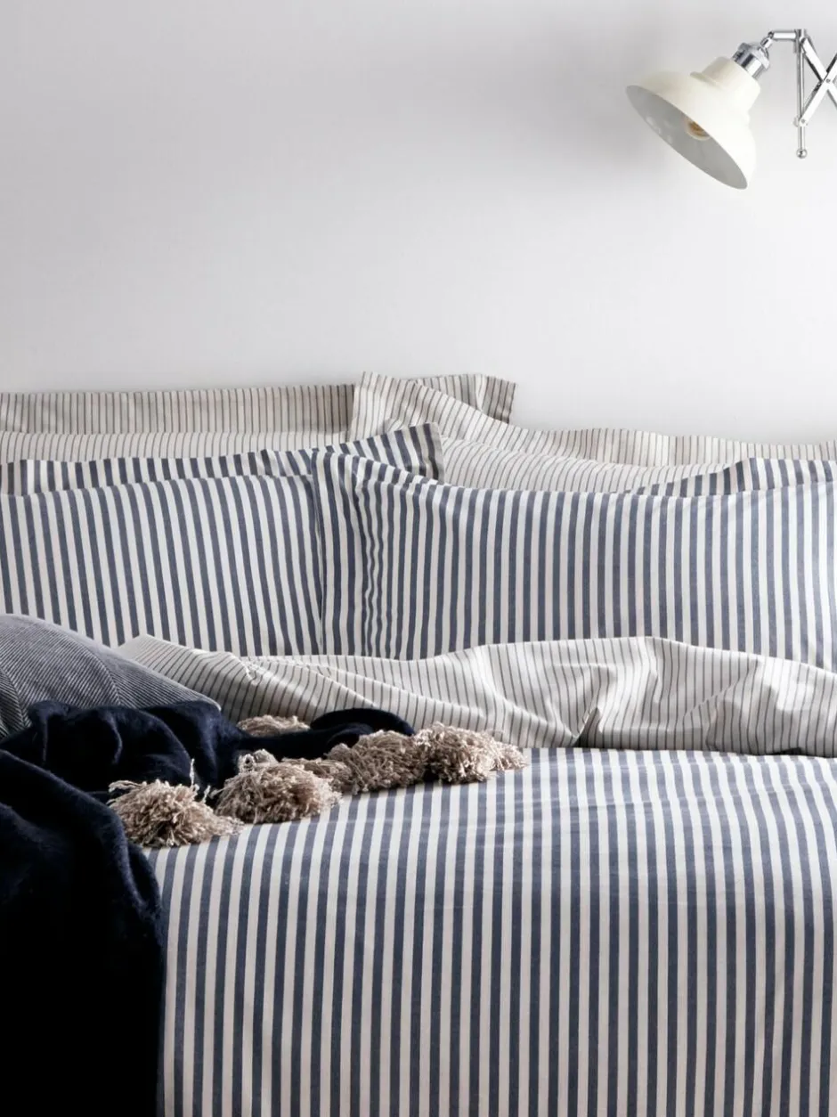 Yard Navy Blue Hebden Striped 100% Cotton Duvet Cover and Pillowcase Set Online