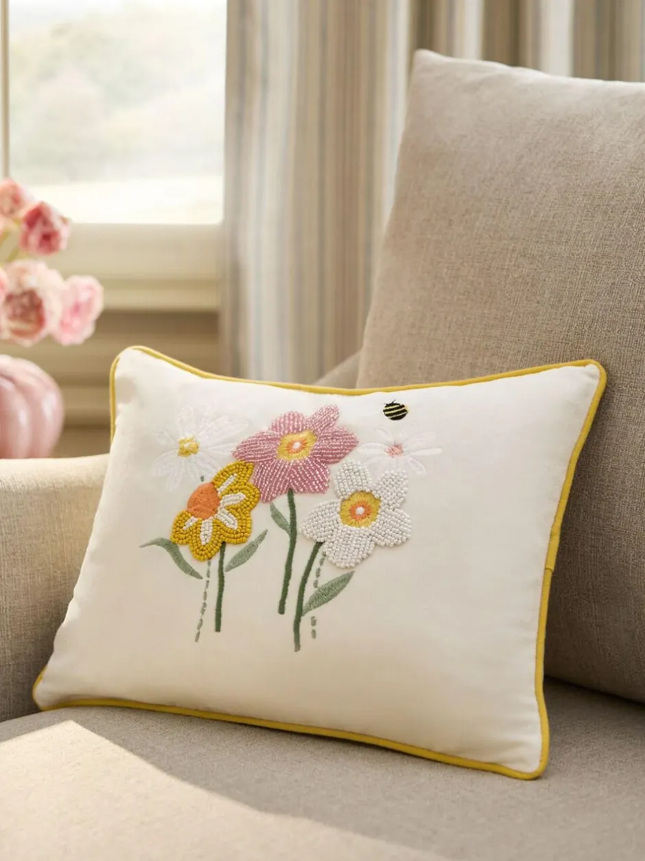 Next Yellow 30 X 40cm Embellished Daisy And Daffodils Cushion