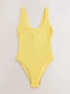 Next Wide Strap Tummy Control Scoop Swimsuit Yellow Crinkle Discount
