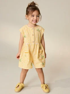 Next Sleeveless Playsuit (3mths-7yrs) Yellow Gingham Embroidered Sale