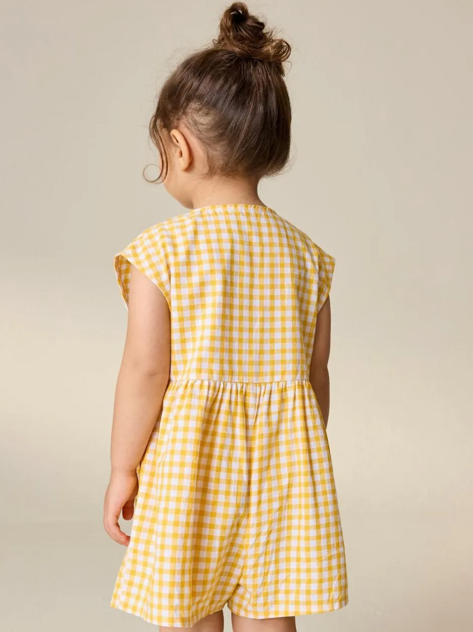 Next Sleeveless Playsuit (3mths-7yrs) Yellow Gingham Embroidered Sale