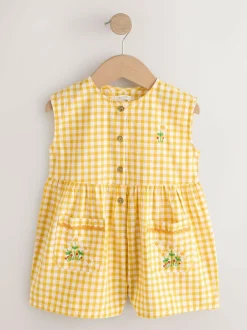 Next Sleeveless Playsuit (3mths-7yrs) Yellow Gingham Embroidered Sale