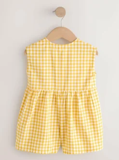 Next Sleeveless Playsuit (3mths-7yrs) Yellow Gingham Embroidered Sale