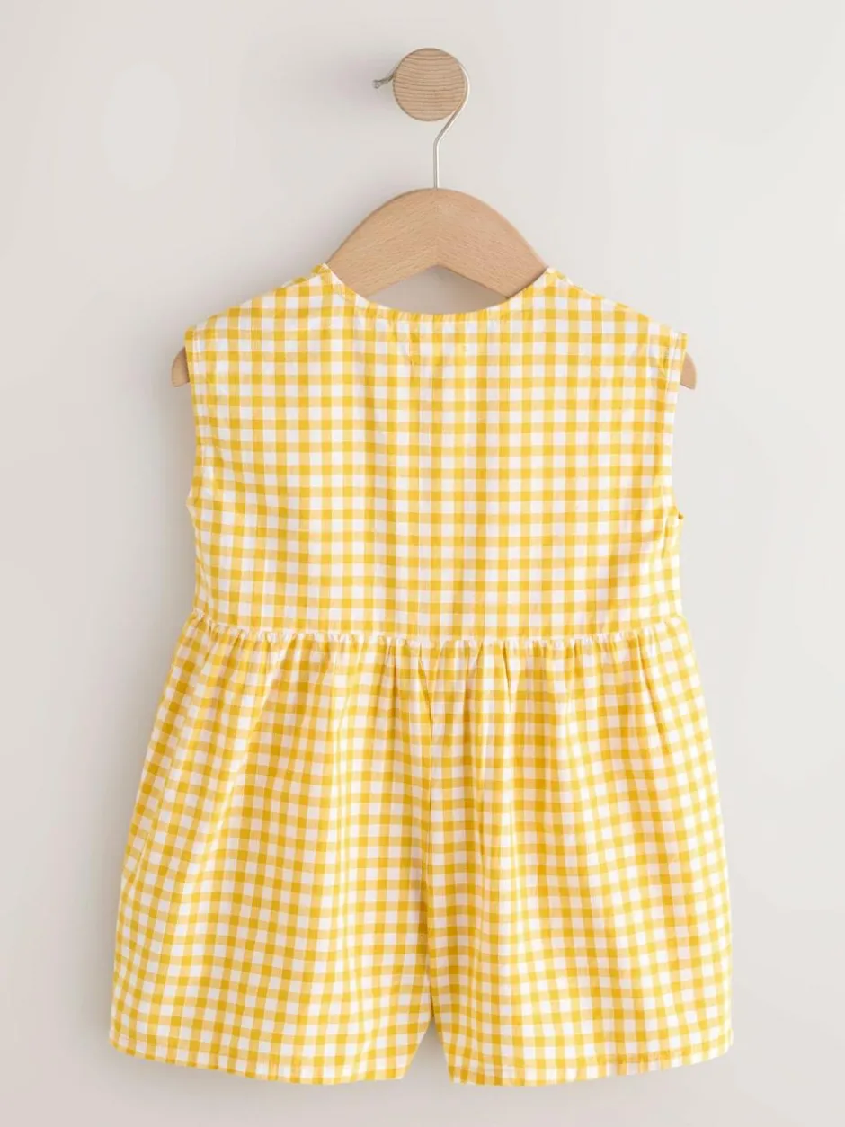 Next Sleeveless Playsuit (3mths-7yrs) Yellow Gingham Embroidered Sale