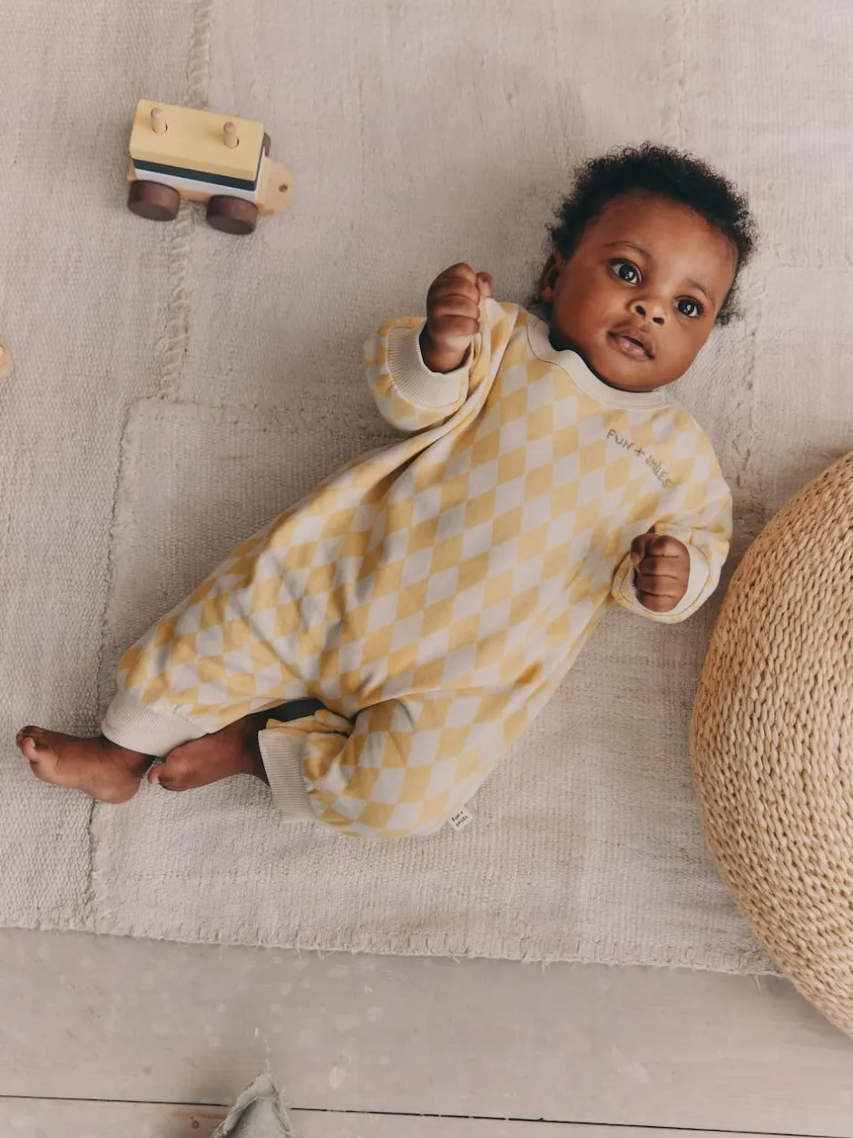 Next Yellow Harlequin Baby Sweat Romper (0mths-3yrs) Online
