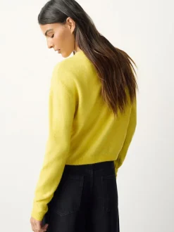 Next Yellow Pickles Embroidery Crew Neck Knitted Cardigan With Wool Sale