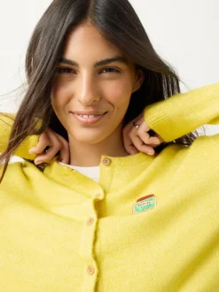 Next Yellow Pickles Embroidery Crew Neck Knitted Cardigan With Wool Sale