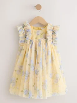 Next Ruffle Shoulder Mesh Dress (3mths-7yrs) Yellow
