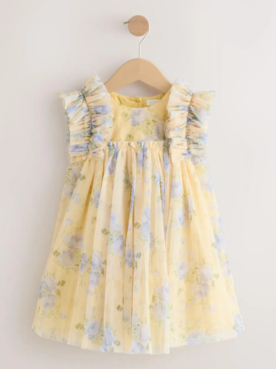Next Ruffle Shoulder Mesh Dress (3mths-7yrs) Yellow
