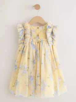 Next Ruffle Shoulder Mesh Dress (3mths-7yrs) Yellow