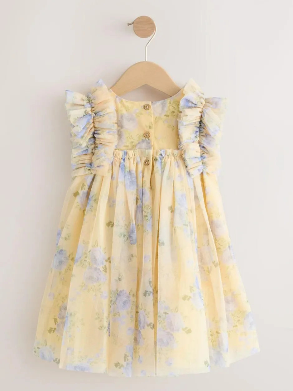 Next Ruffle Shoulder Mesh Dress (3mths-7yrs) Yellow