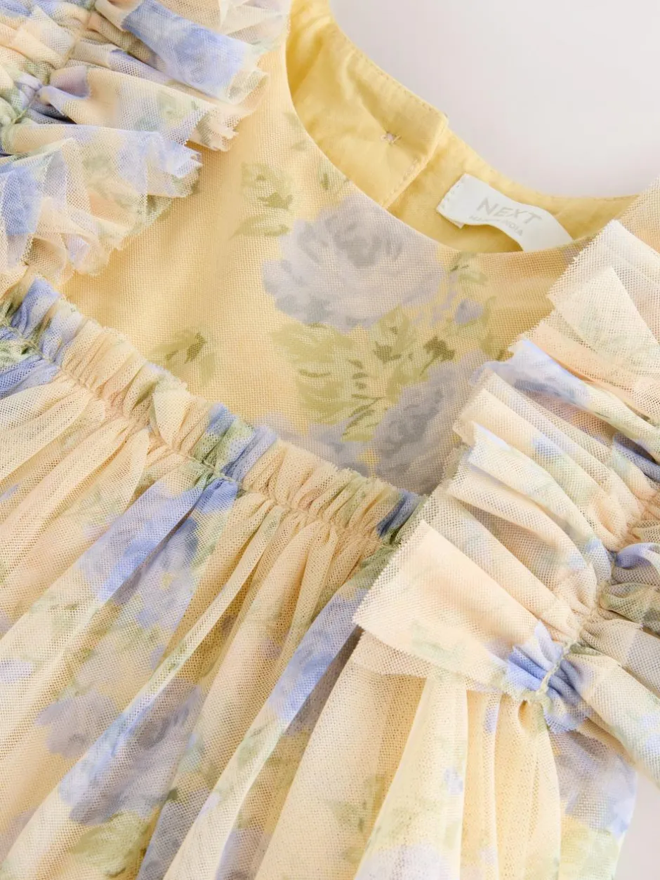 Next Ruffle Shoulder Mesh Dress (3mths-7yrs) Yellow