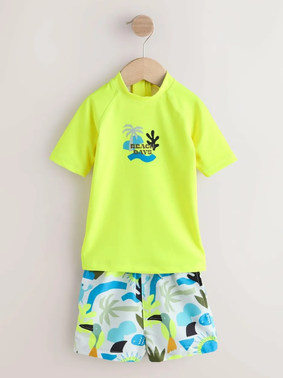 Next Short Sleeve Sunsafe Rash Vest and Swim Shorts Set (3mths-7yrs) Yellow Clearance