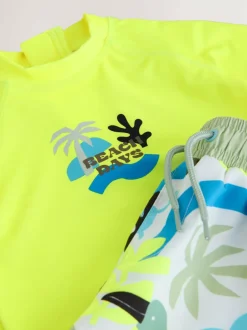 Next Short Sleeve Sunsafe Rash Vest and Swim Shorts Set (3mths-7yrs) Yellow Clearance