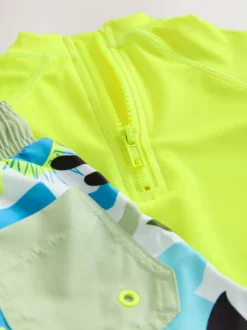 Next Short Sleeve Sunsafe Rash Vest and Swim Shorts Set (3mths-7yrs) Yellow Clearance
