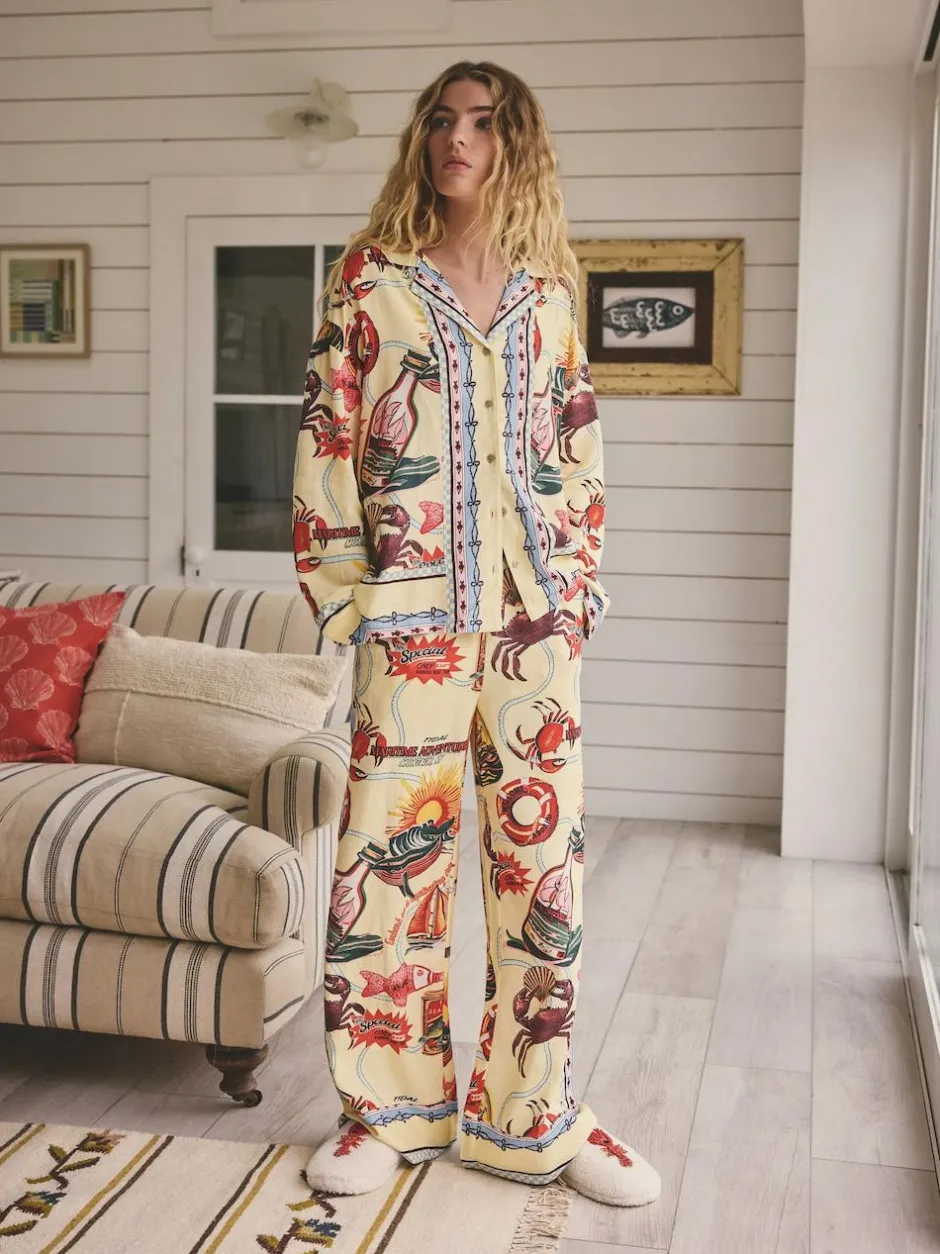 Next Yellow Viscose/Linen Blend Button Through Pyjamas Hot