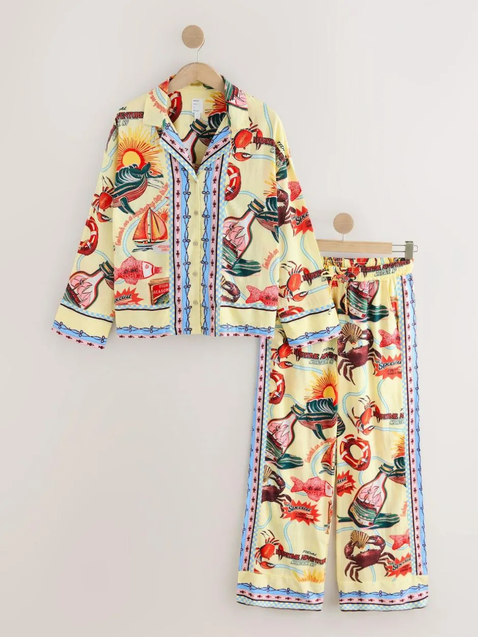 Next Yellow Viscose/Linen Blend Button Through Pyjamas Hot