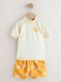 Next Short Sleeve Sunsafe Rash Vest and Swim Shorts Set (3mths-7yrs) Yellow/Orange Best