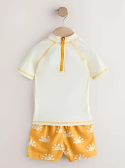 Next Short Sleeve Sunsafe Rash Vest and Swim Shorts Set (3mths-7yrs) Yellow/Orange Best