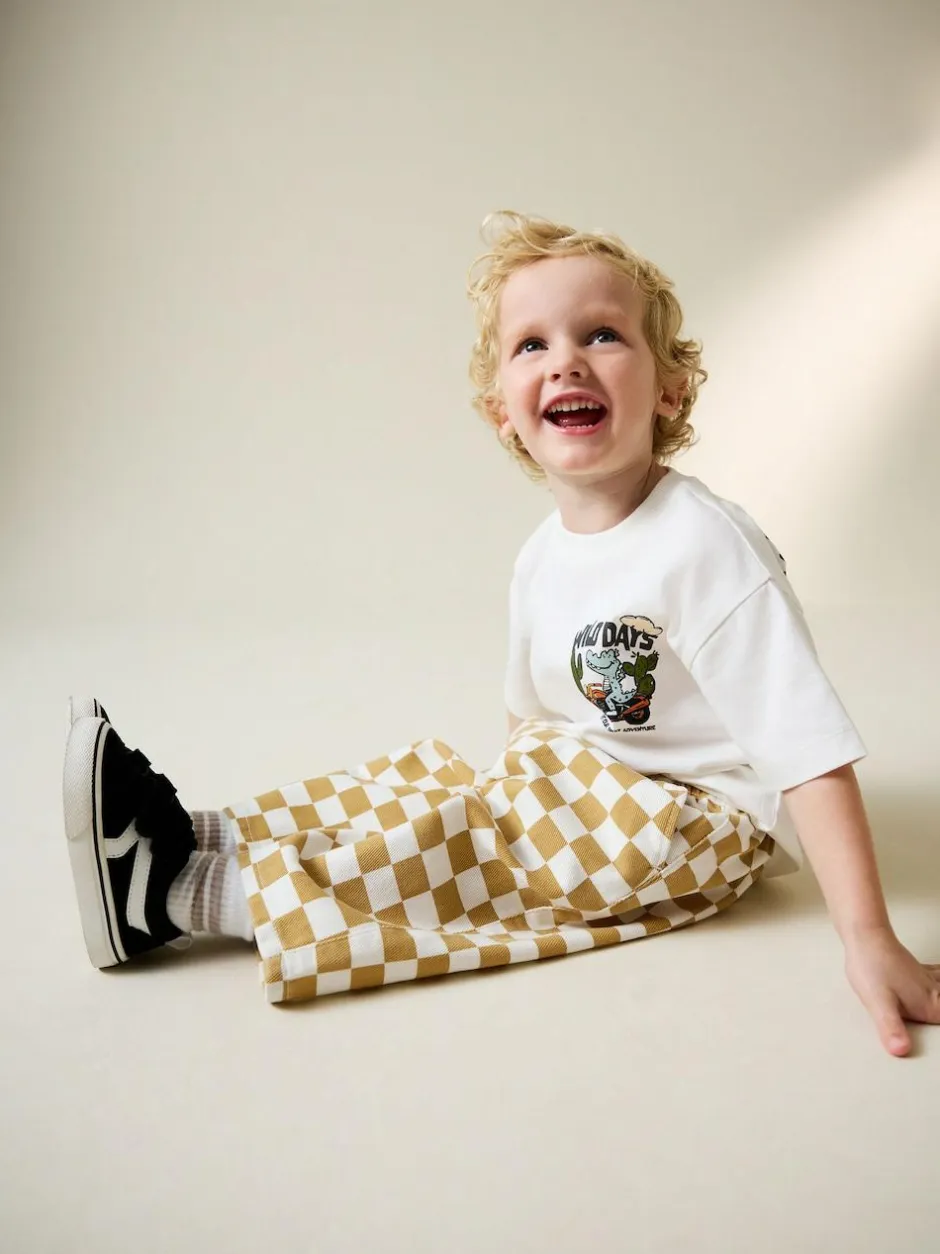 Next Yellow/White Checkerboard Printed Pull On Wide Trousers (3mths-7yrs) New