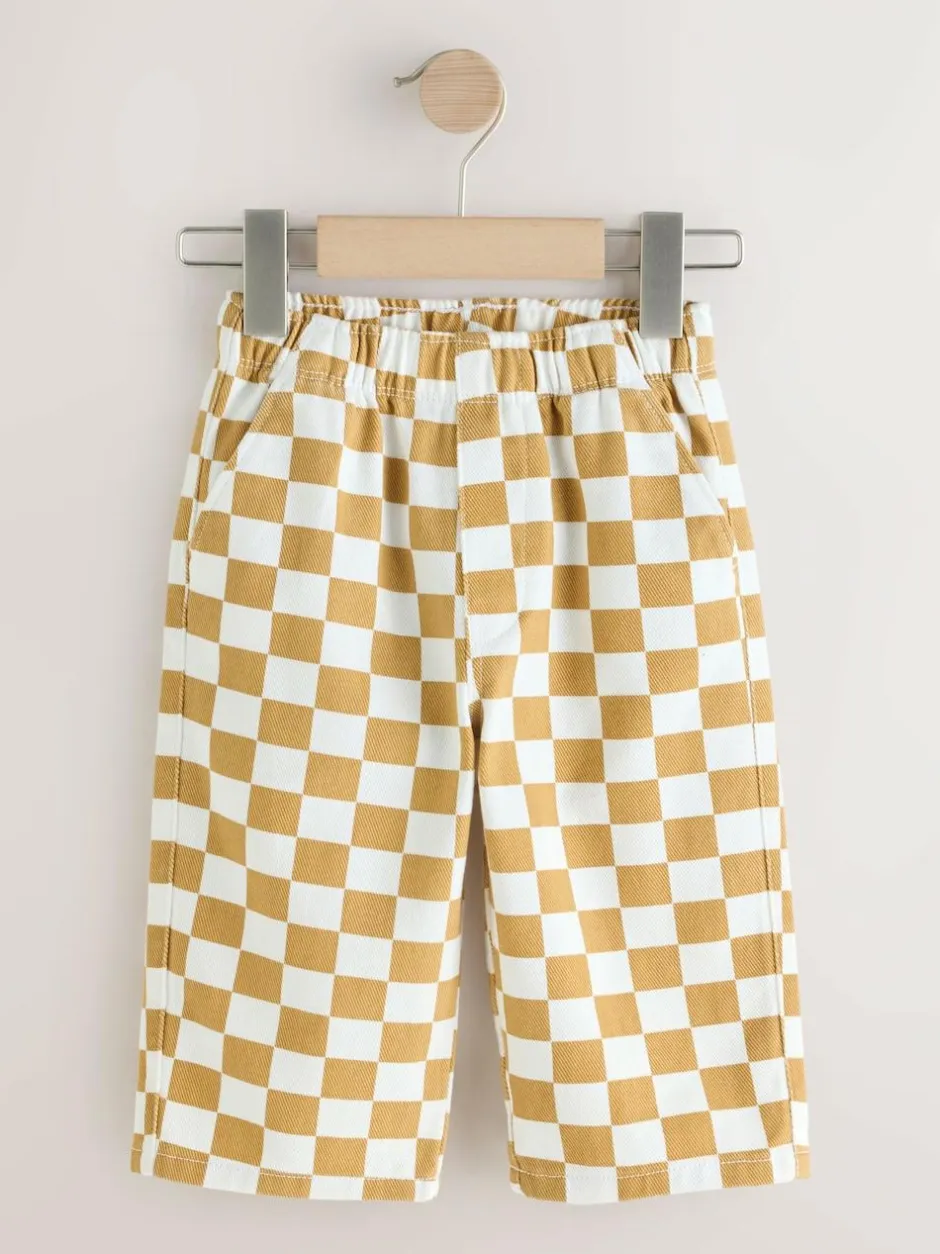 Next Yellow/White Checkerboard Printed Pull On Wide Trousers (3mths-7yrs) New