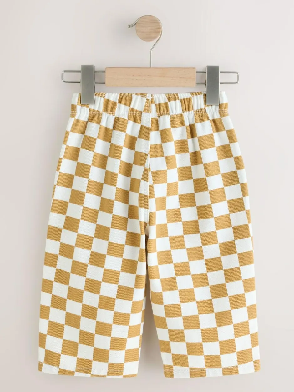 Next Yellow/White Checkerboard Printed Pull On Wide Trousers (3mths-7yrs) New