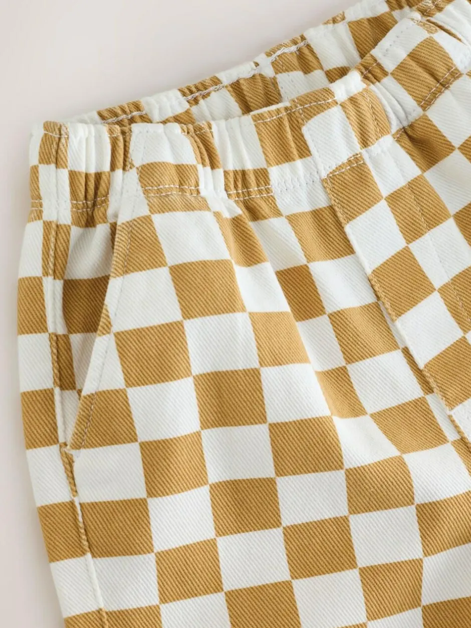 Next Yellow/White Checkerboard Printed Pull On Wide Trousers (3mths-7yrs) New
