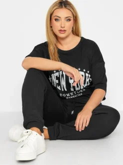 Yours Curve Black Basic Cuffed Joggers New