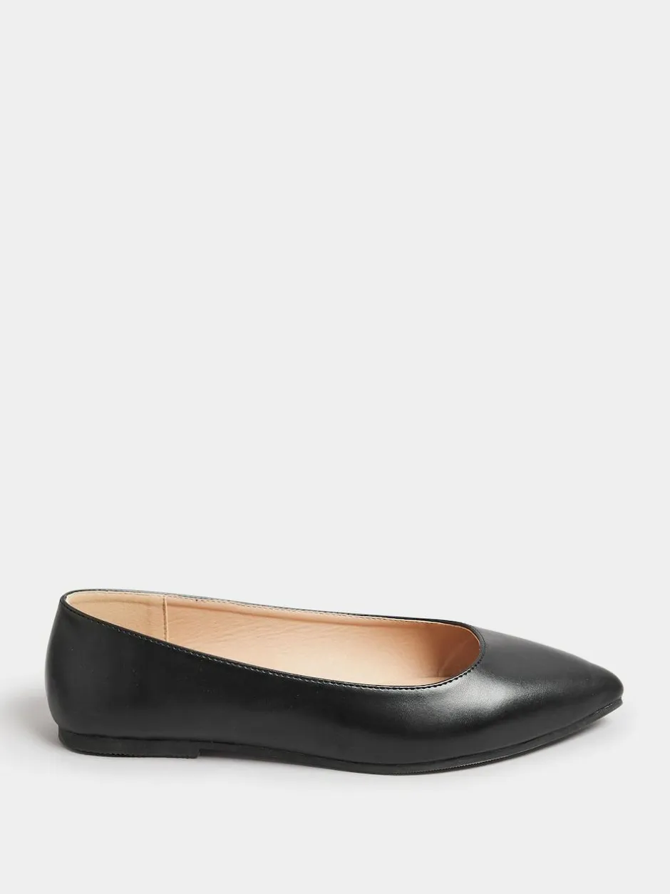 Yours Curve Black Extra Wide Fit Flat Point PU Shoes New