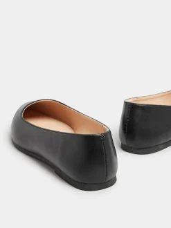 Yours Curve Black Extra Wide Fit Flat Point PU Shoes New