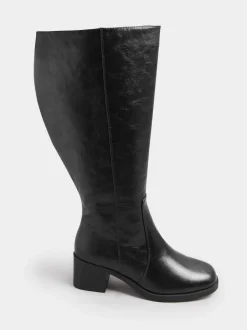 Yours Curve Extra-Wide Fit Square Toe Knee Block Boots Black Sale