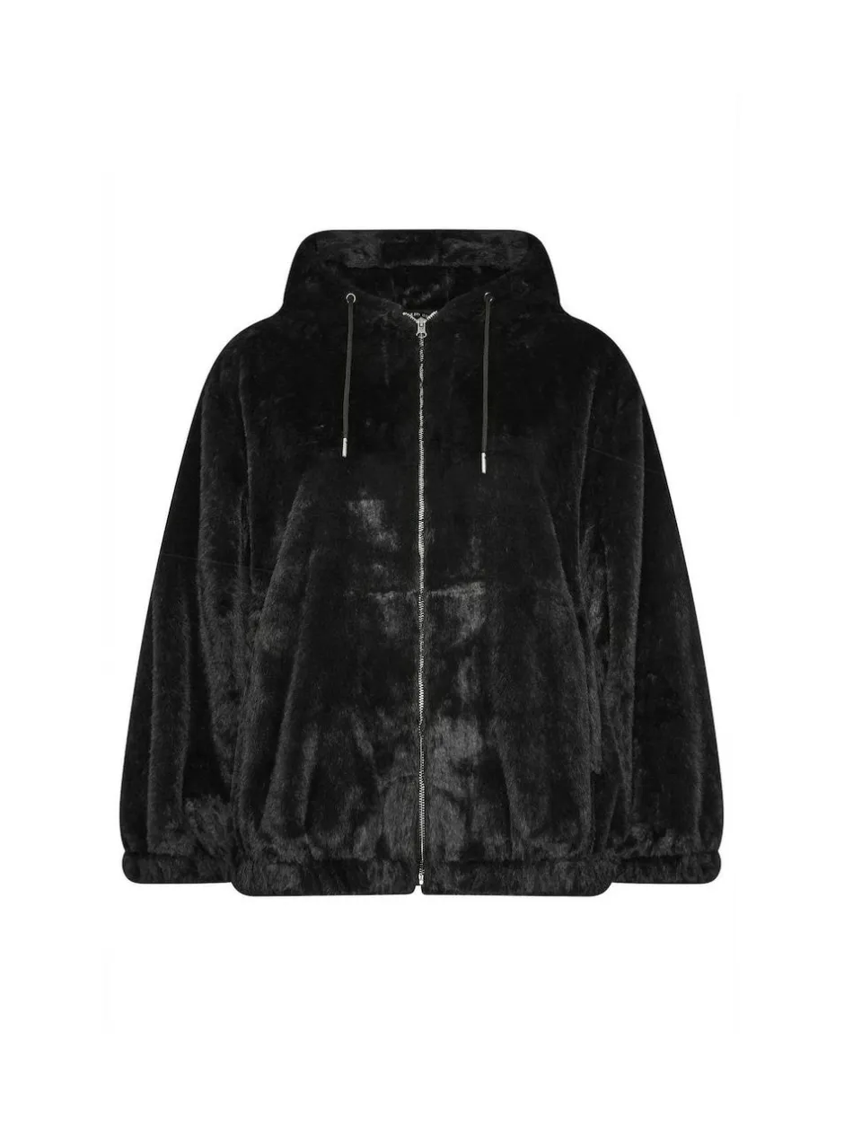 Yours Curve Faux Fur Zip Thru Hooded Fleece Black Hot