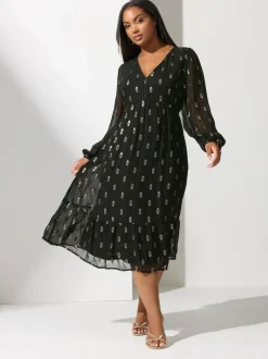 Yours Curve Black London Sequin Boho Smock Dress Online