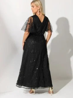 Yours Curve Black London Sequin Celestial Wrap Maxi Dress Sale
