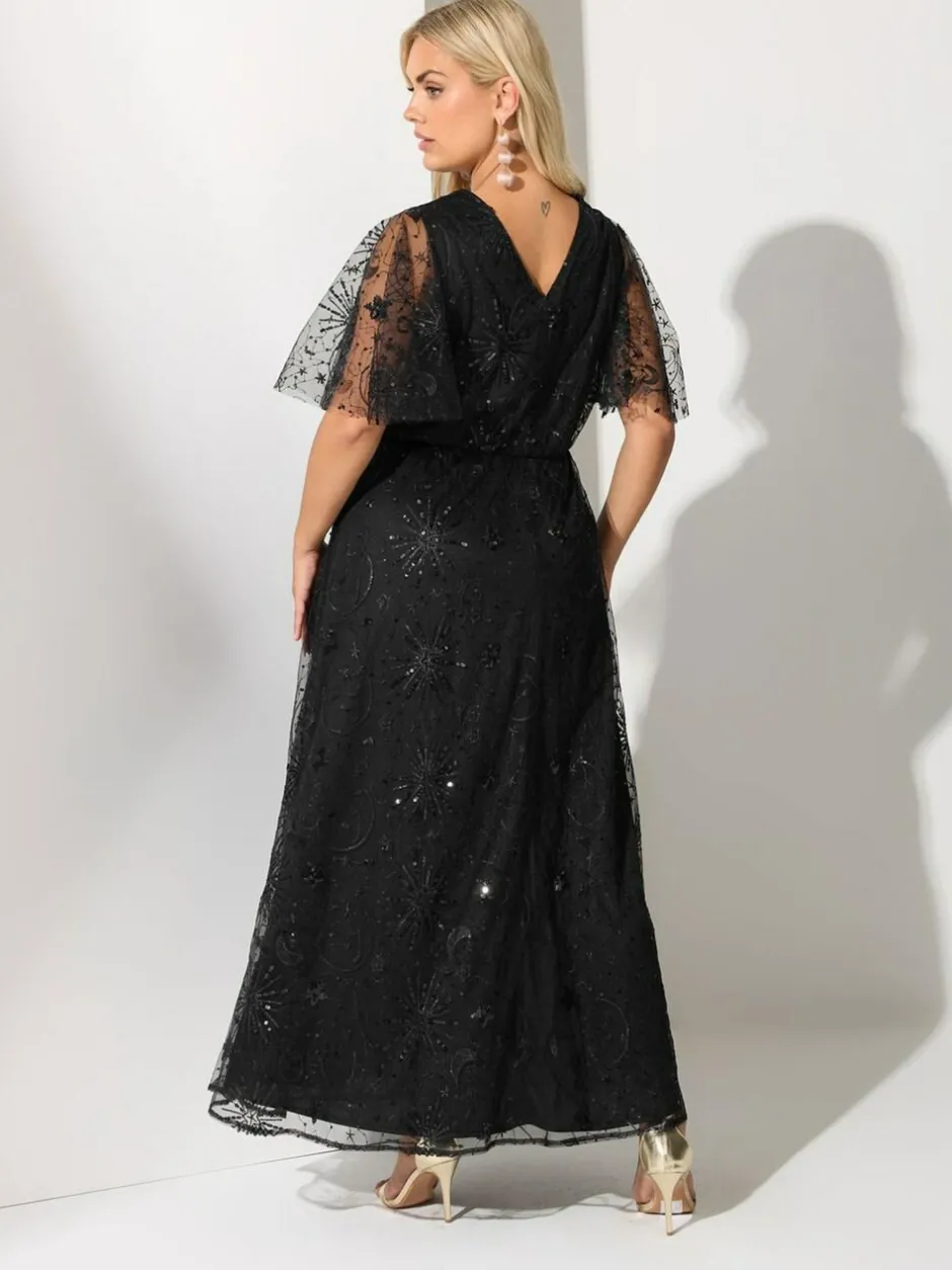 Yours Curve Black London Sequin Celestial Wrap Maxi Dress Sale