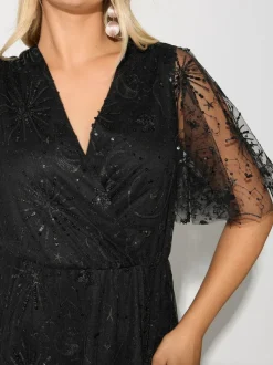 Yours Curve Black London Sequin Celestial Wrap Maxi Dress Sale