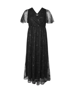 Yours Curve Black London Sequin Celestial Wrap Maxi Dress Sale