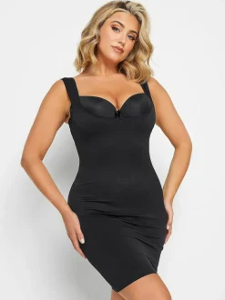 Yours Curve Black Seamless Tummy Control Underbra Slip Dress Best