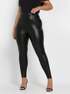 Yours Curve Black Stretch Coated Leggings
