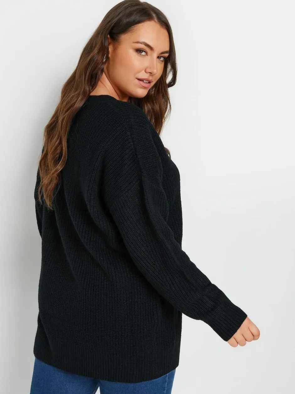 Yours Curve Black V-Neck Knitted Jumper New