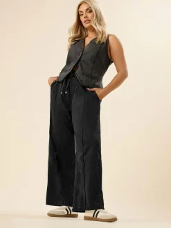 Yours Curve Wide Fit Wide Leg Seam Front Jeans Black Discount