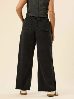 Yours Curve Wide Fit Wide Leg Seam Front Jeans Black Discount