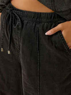Yours Curve Wide Fit Wide Leg Seam Front Jeans Black Discount