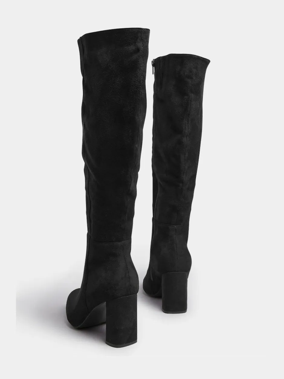 Yours Curve Black Wide Fit Wide Fit Heeled Micro Knee High Boots