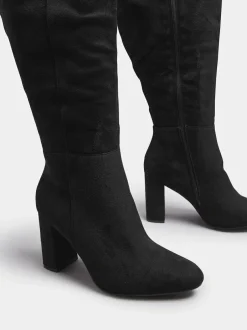 Yours Curve Black Wide Fit Wide Fit Heeled Micro Knee High Boots