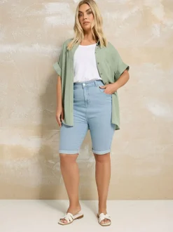 Yours Curve Blue Basic Denim Shorts Best