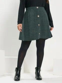Yours Curve Green Button Front Skirt Hot