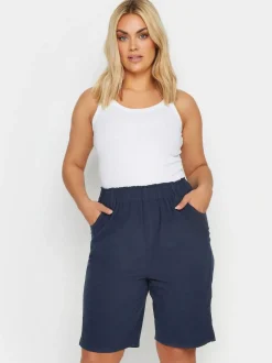Yours Curve Cool 100% Cotton Shorts Navy Blue Clearance